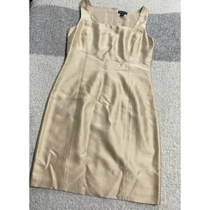 VTG Ann Taylor Sheath Dress Womens 8 Sleeveless Square Neck 100% Silk Gold Party